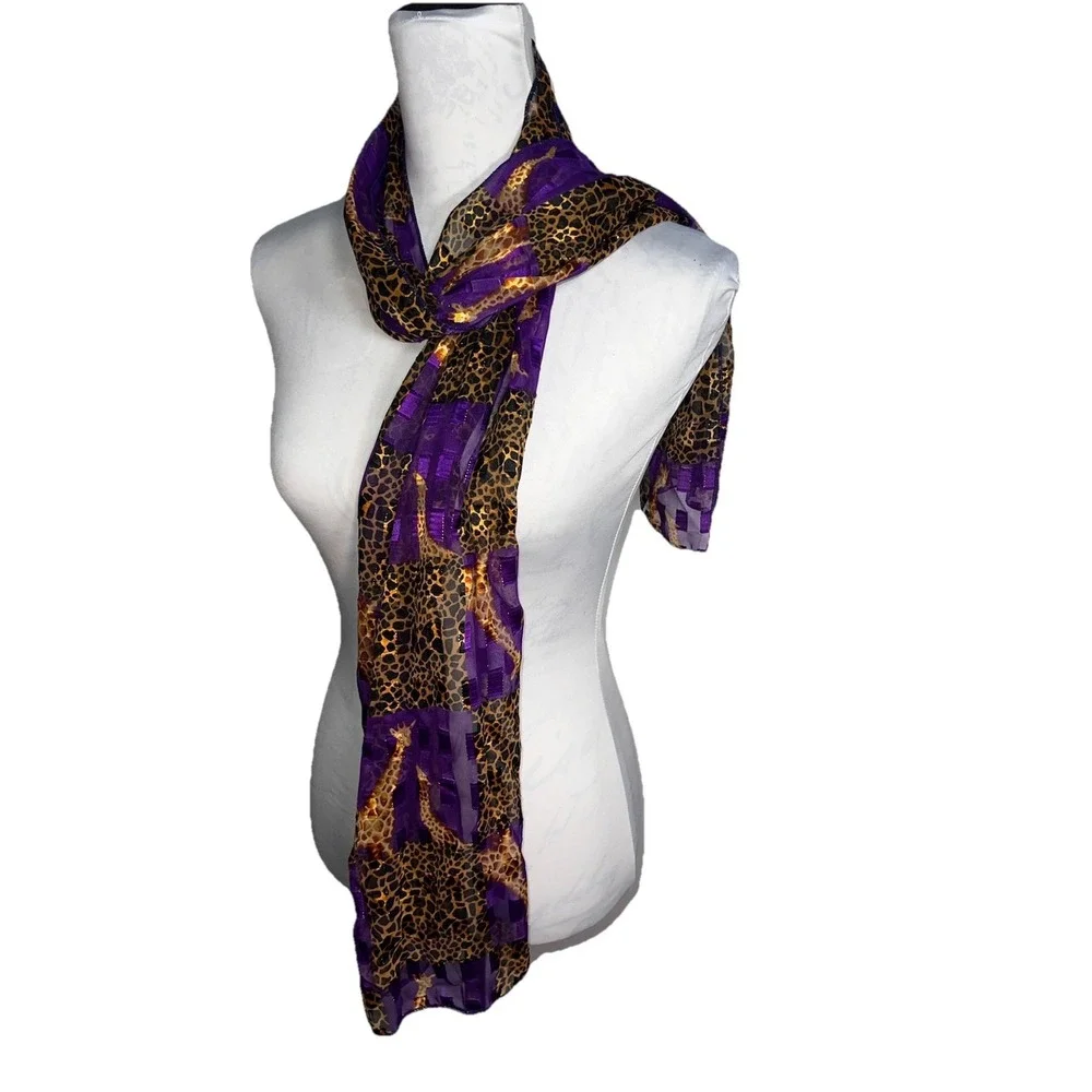 Cheetah Pattern‎ Giraffe Graphic Rectangular Metallic Gold Purple Scarf 58x13 in